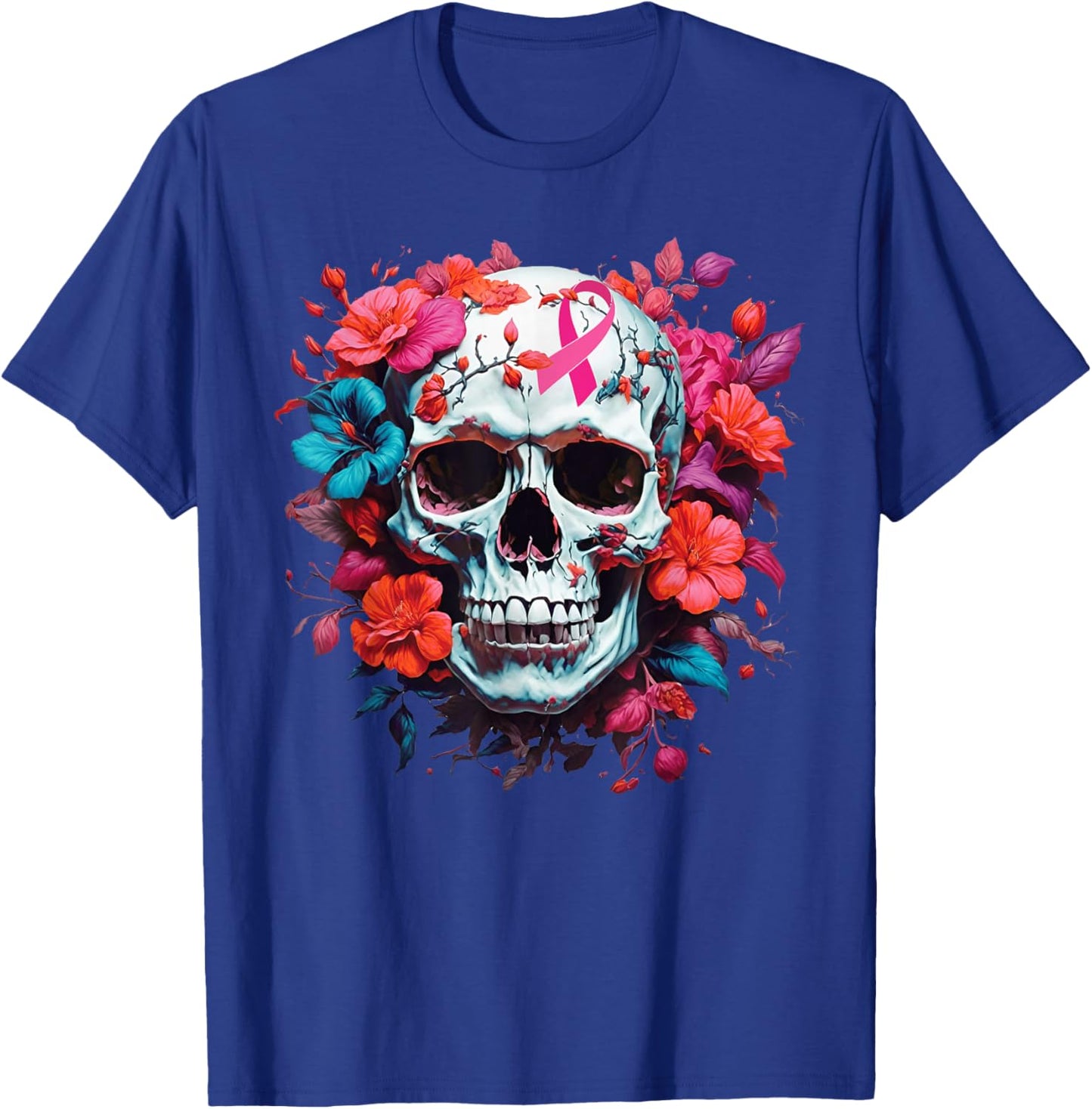 Breast Cancer Skull Shirt Sugar Skull Pink Ribbon T-Shirt - T-Shirt | Royal