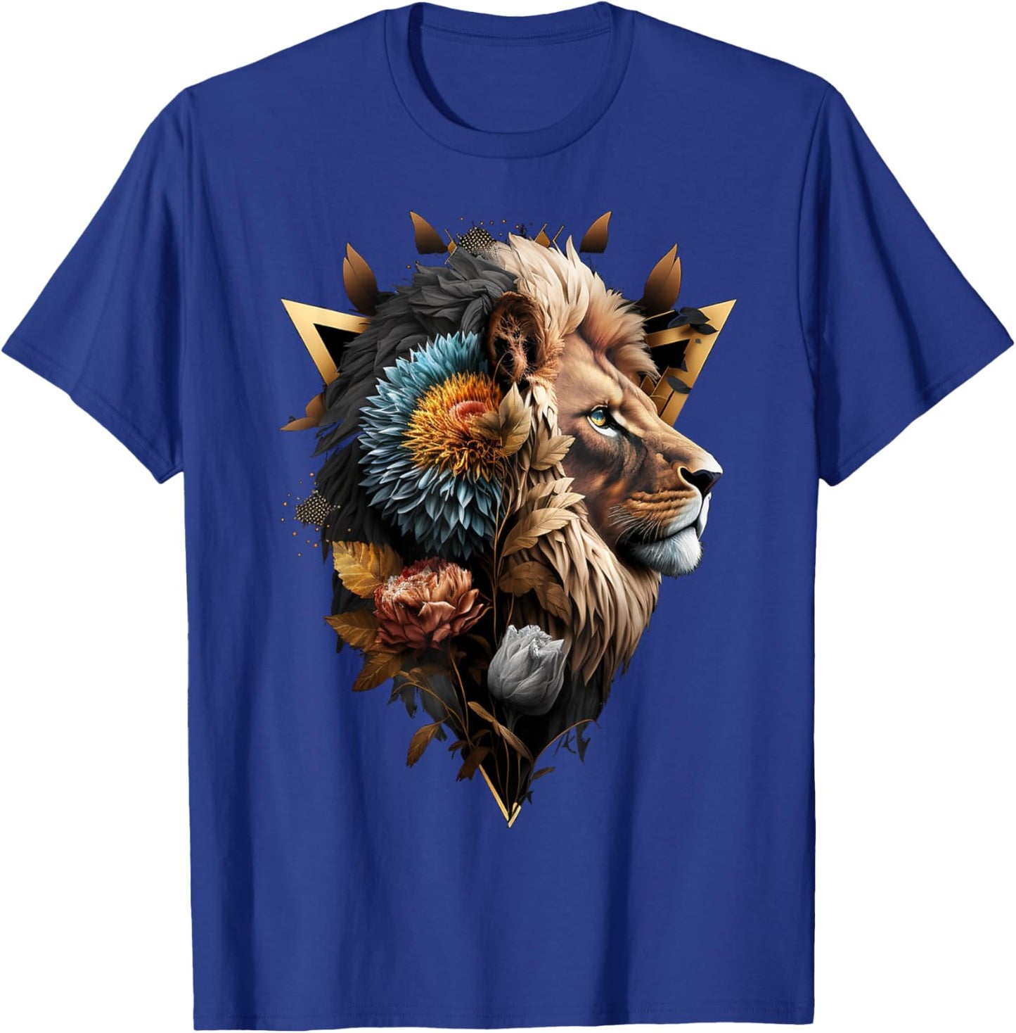 Lion Flowers Artwork Animal Print Art Lion Motif T-Shirt - T-Shirt | Royal