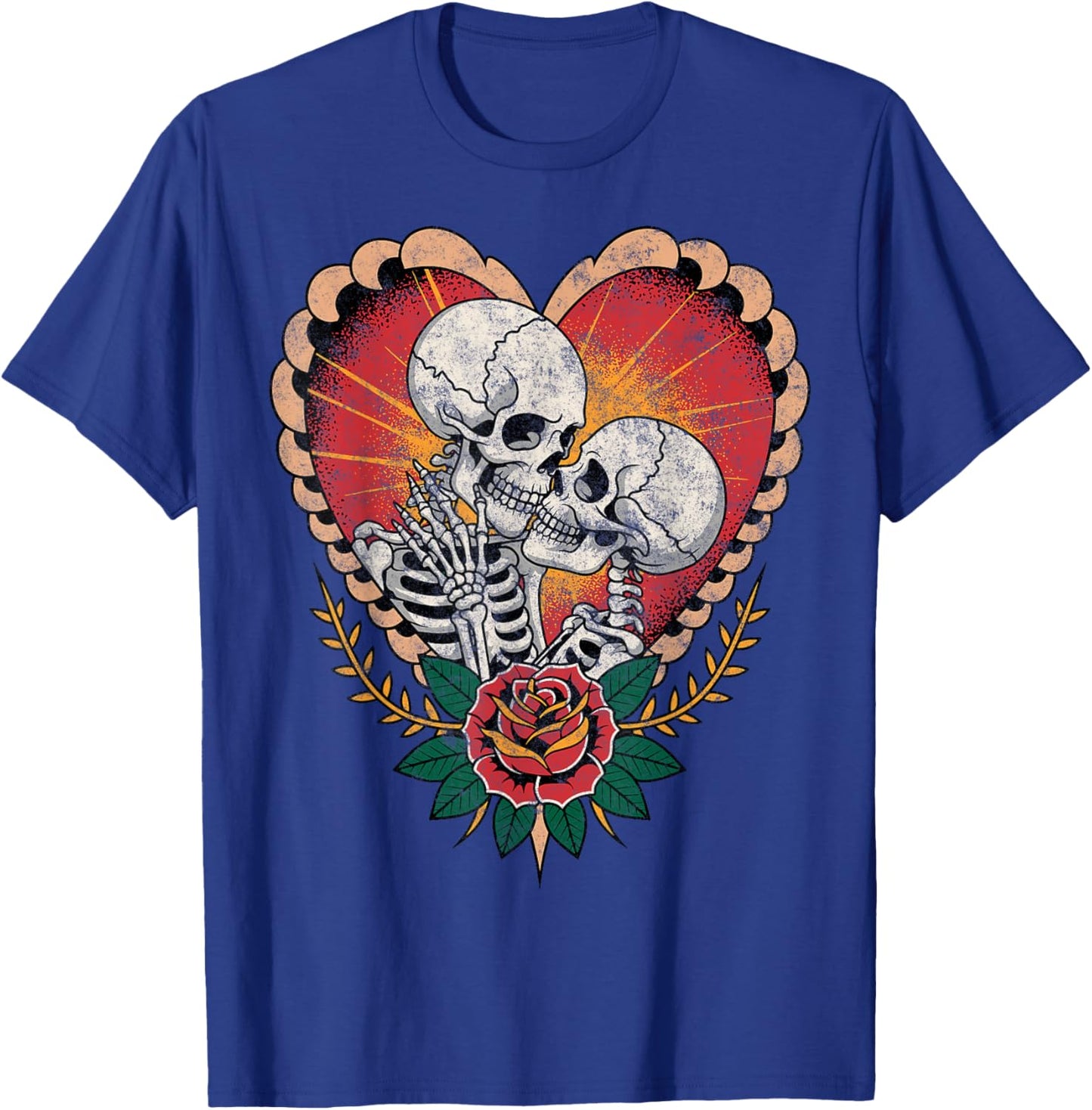 Couple Skeletons American Traditional Old School Tattoo Ink T-Shirt - T-Shirt | Royal