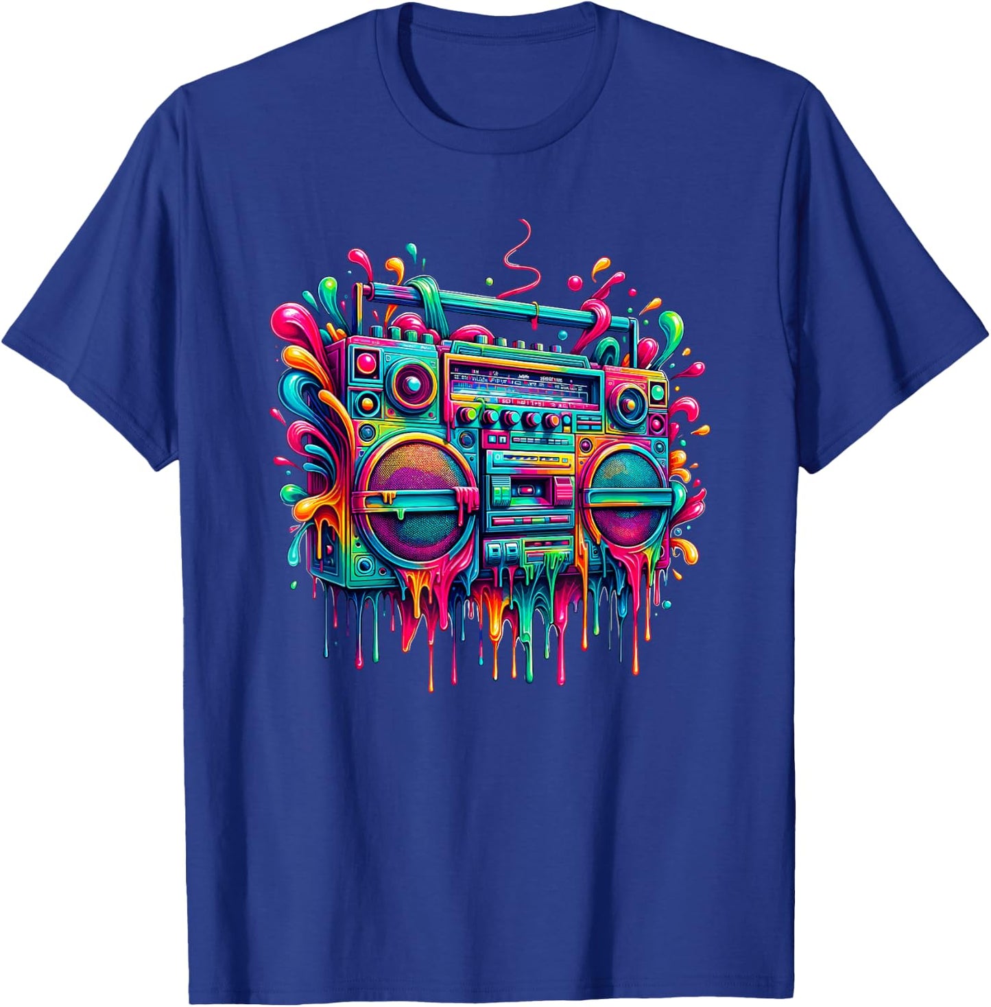 Dripping Paint Boombox Old School 80s Music Hip Hop T-Shirt - T-Shirt | Royal