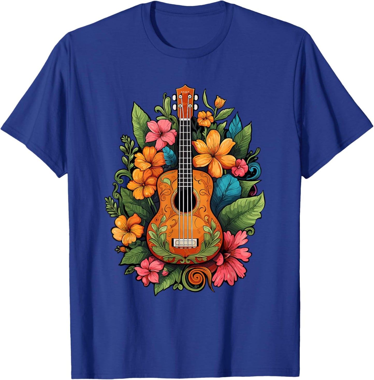 Ukulele Player Hawaiian Tropical Flowers Women T-Shirt - T-Shirt | Royal