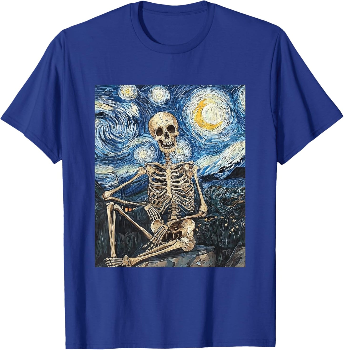 Skeleton Ghost Halloween - Van Gogh Style - Starry Night T-Shirt - T-Shirt | Royal
