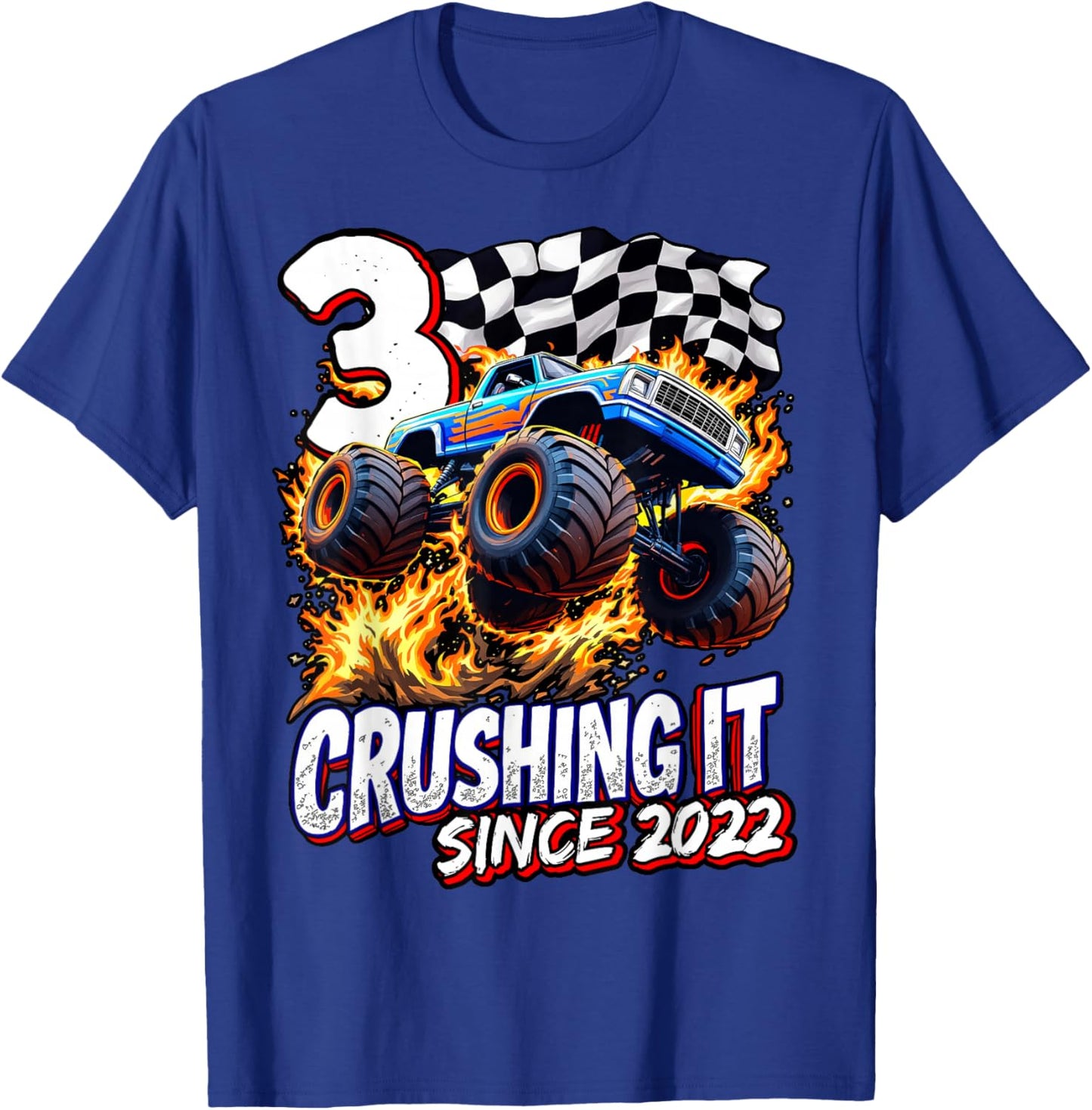 Birthday Monster Truck 3 year Old Boys 3rd Party Born 2022 T-Shirt - T-Shirt | Royal