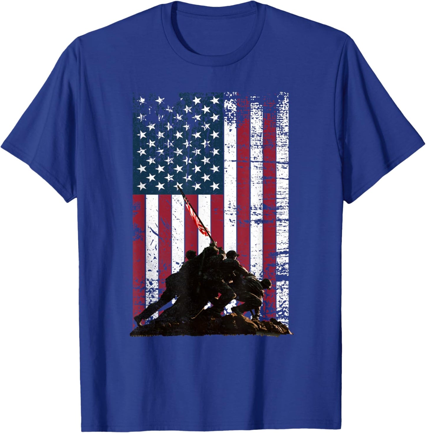 Iwo Jima Flag Raising Distressed US Flag WWII Veterans T-Shirt - T-Shirt | Royal