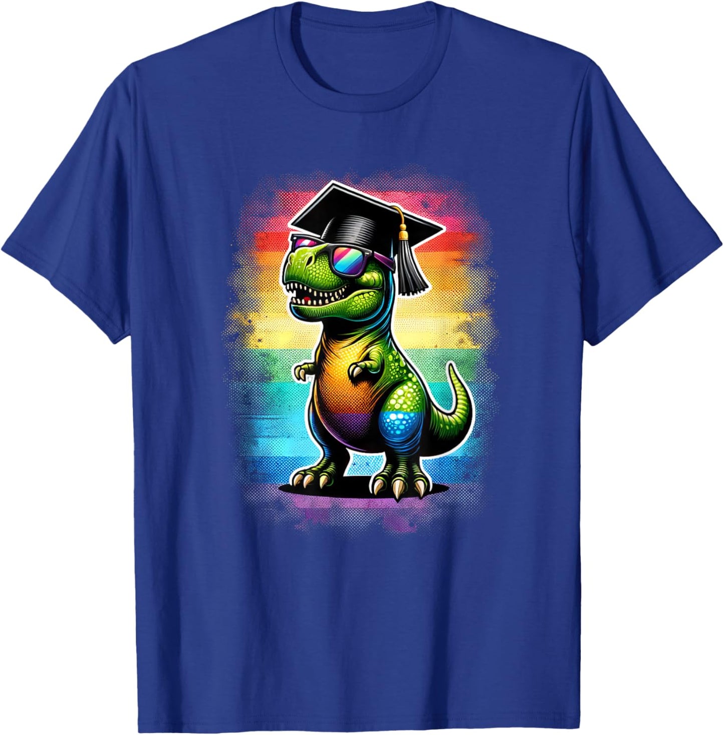 Dinosaur T Rex Wearing Graduation Cap Class Of 2024 Colorful T-Shirt - T-Shirt | Royal