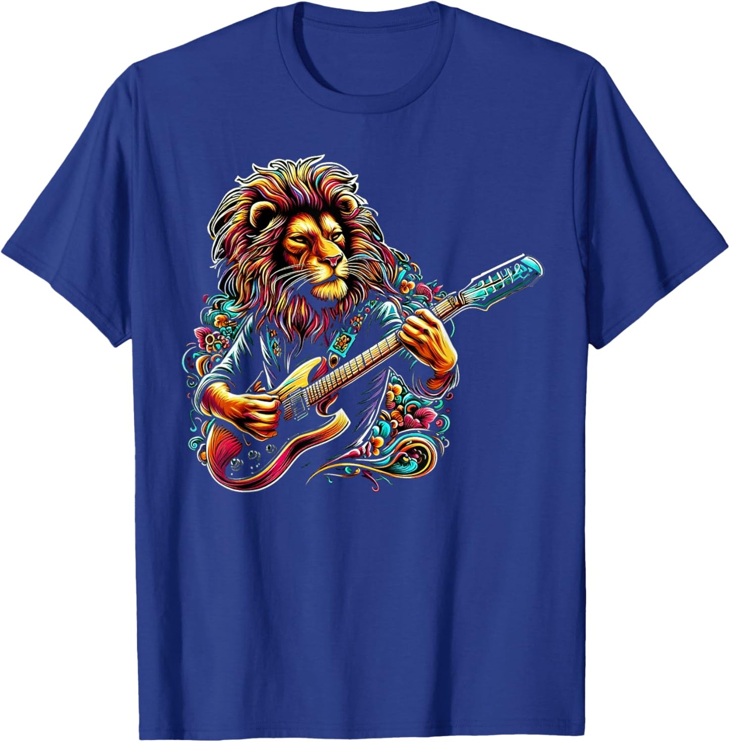 Lion Man Rock on Playing Guitar Music Vintage Guitarist T-Shirt - T-Shirt | Royal