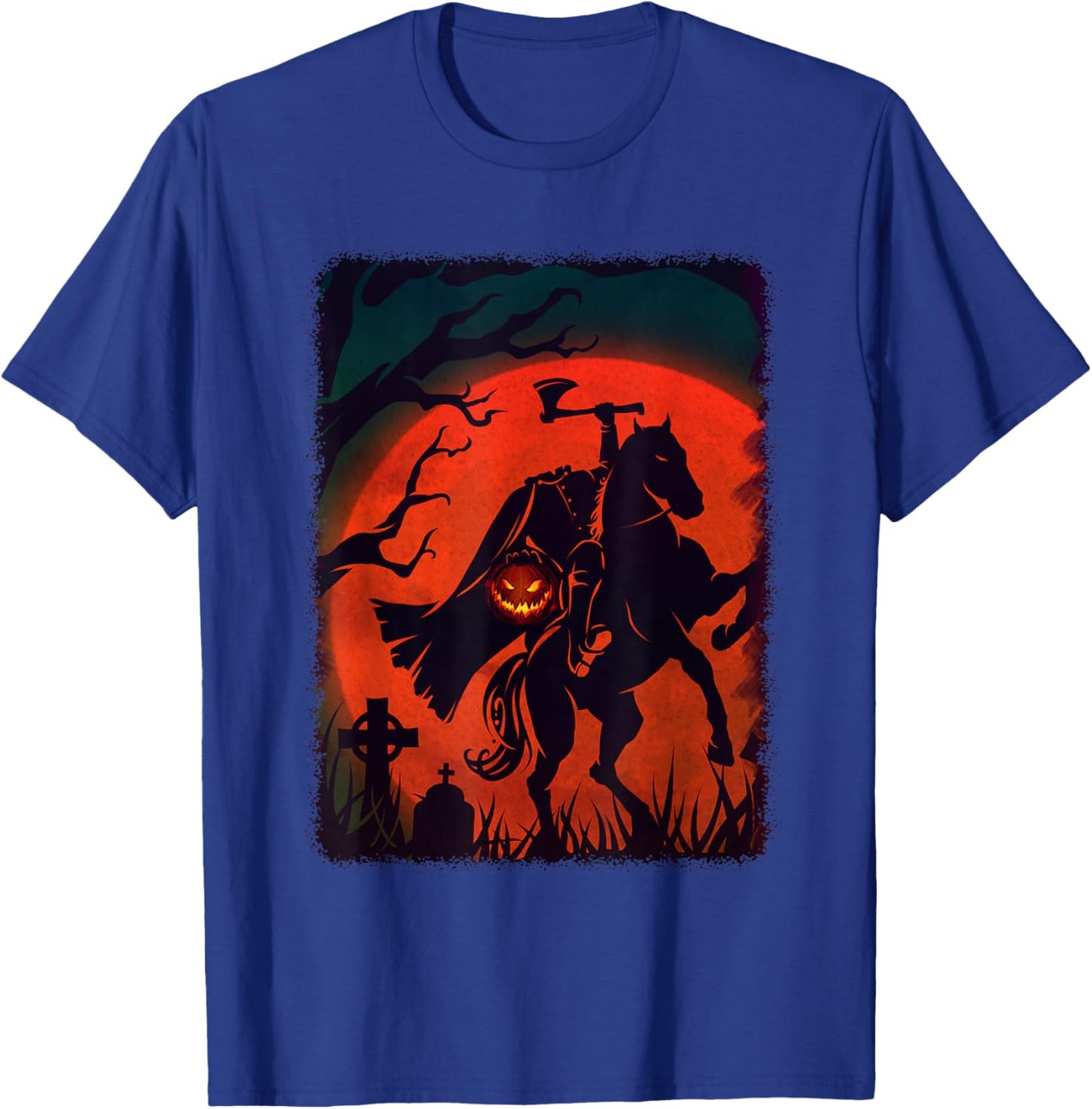 Halloween Scary Pumpkin Headless Horseman Horse Riding Lover T-Shirt - T-Shirt | Royal