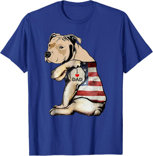 Pitbull I Love Dad Tattoo Fathers Day T-Shirt - T-Shirt | Royal