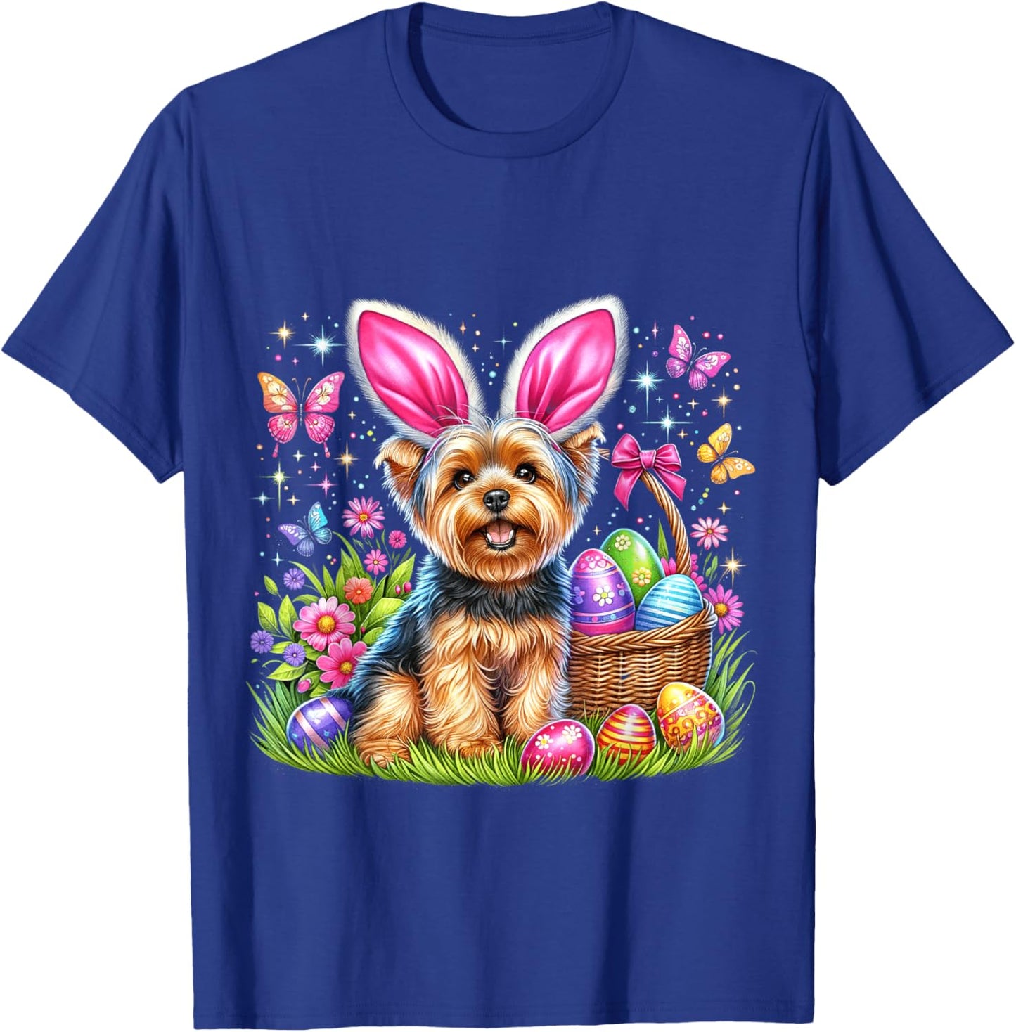 Cute Bunny Yorkshire Terrier Dog Easter Eggs Basket Men Women Kids T-Shirt - T-Shirt | Royal