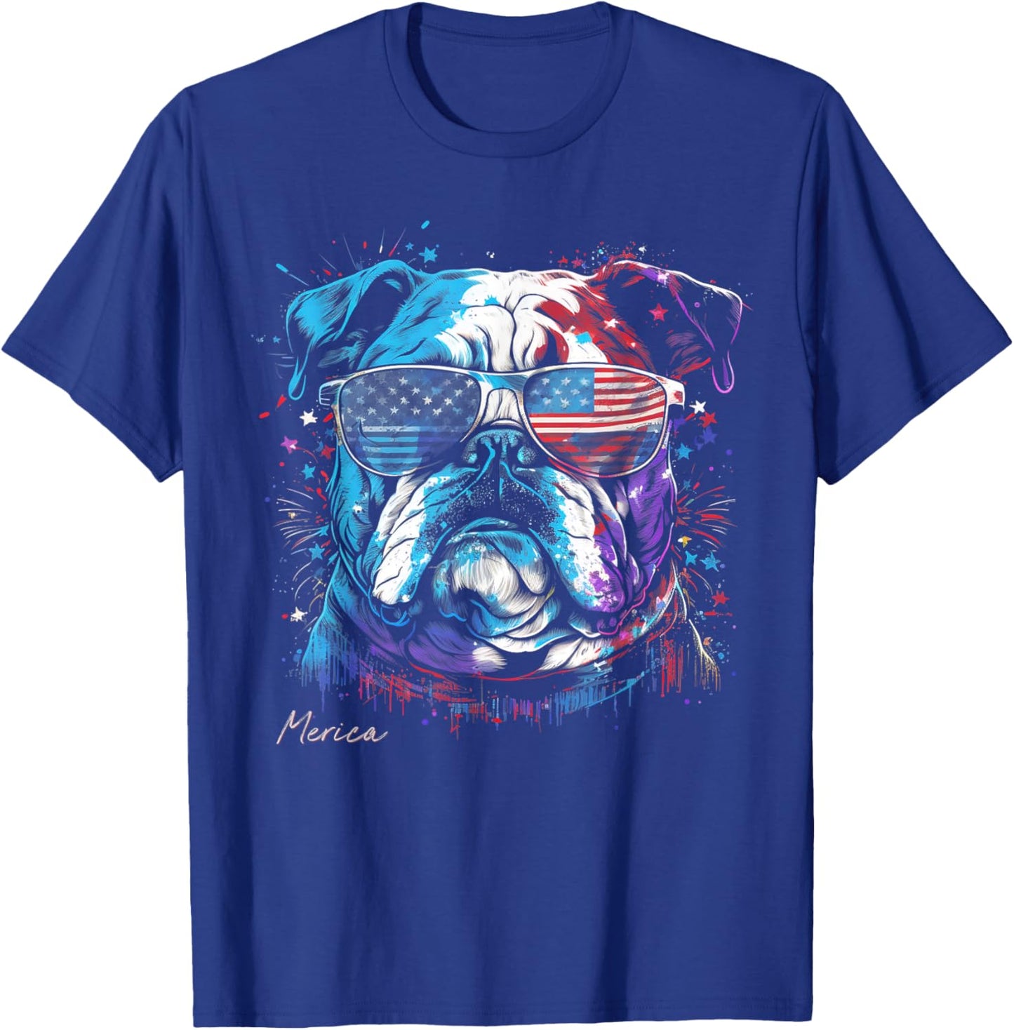 English Bulldog Dog 4th of July American Flag USA Funny Women Kids Men T-Shirt - T-Shirt | Royal