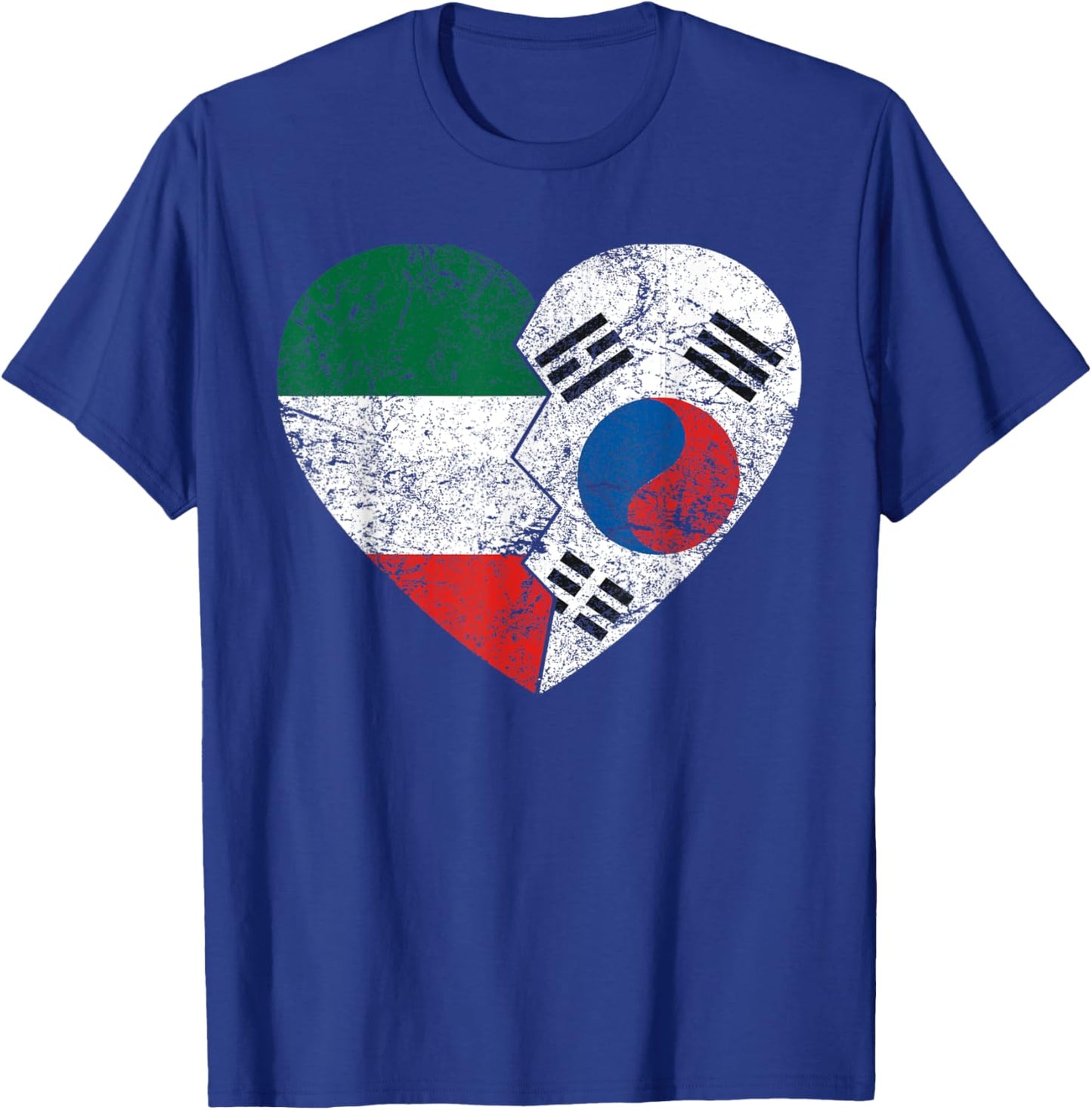 South Korean Italian Flags Heart | Italy South Korea Roots T-Shirt - T-Shirt | Royal