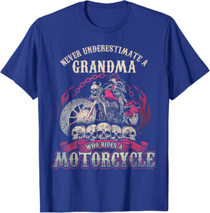 Grandma Biker Chick Lady Motorcycle Never Underestimate T-Shirt - T-Shirt | Royal