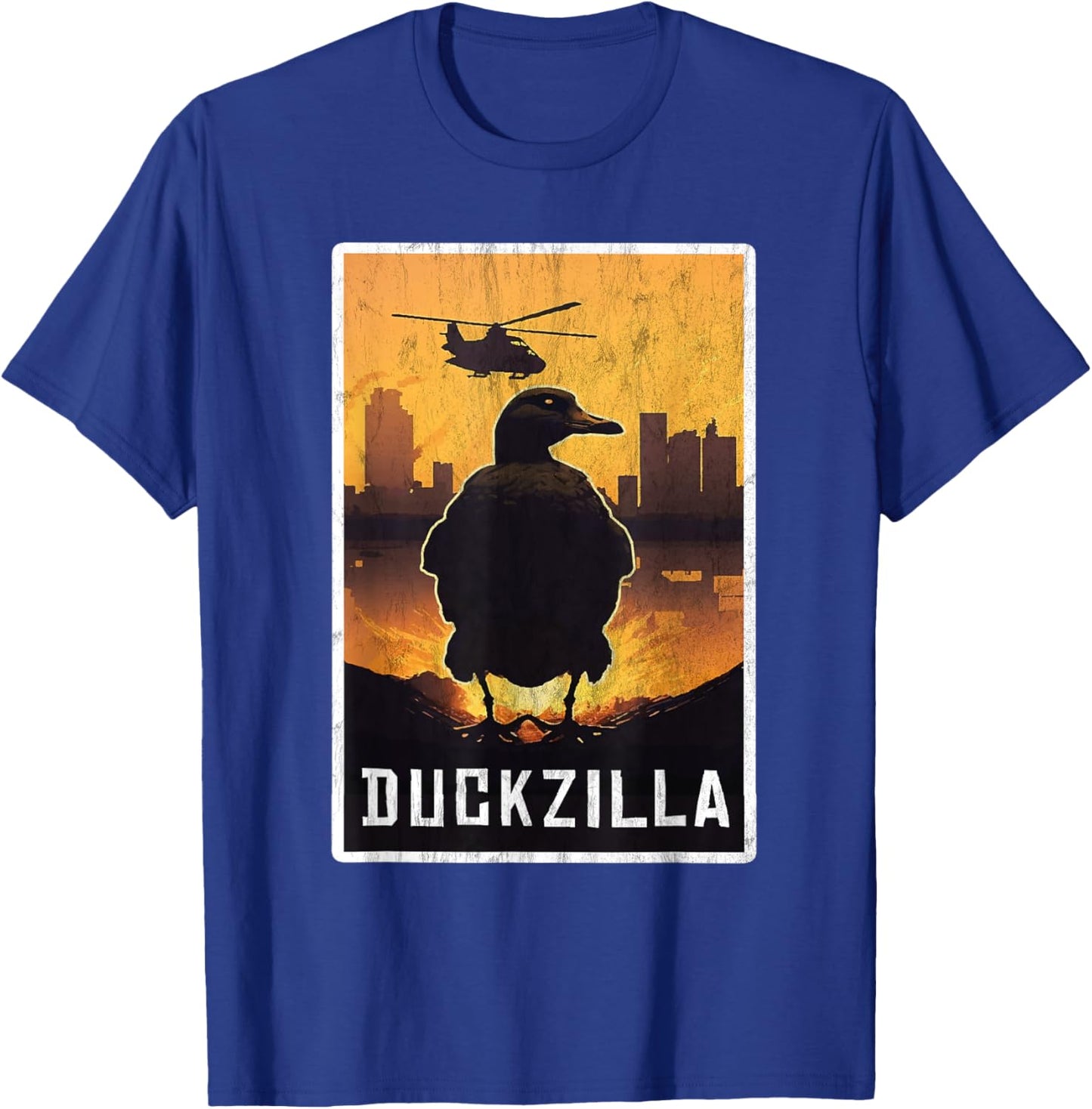 Duckzilla Retro Poster Outfit Funny Duck Apparel Farmer T-Shirt - T-Shirt | Royal