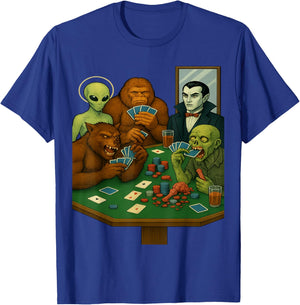 Sasquatch Alien Monsters Playing Cards Poker Funny T-Shirt - T-Shirt | Royal