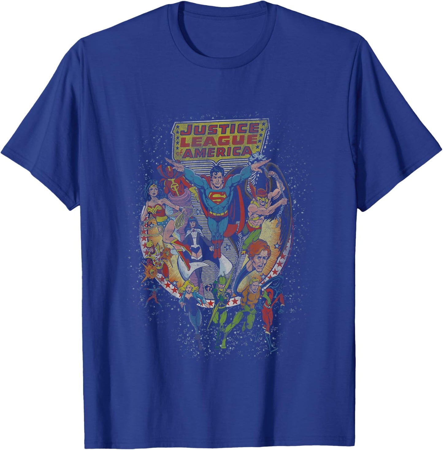 Kids DC Comics Justice League Group Shot Distressed Poster T-Shirt - T-Shirt | Royal