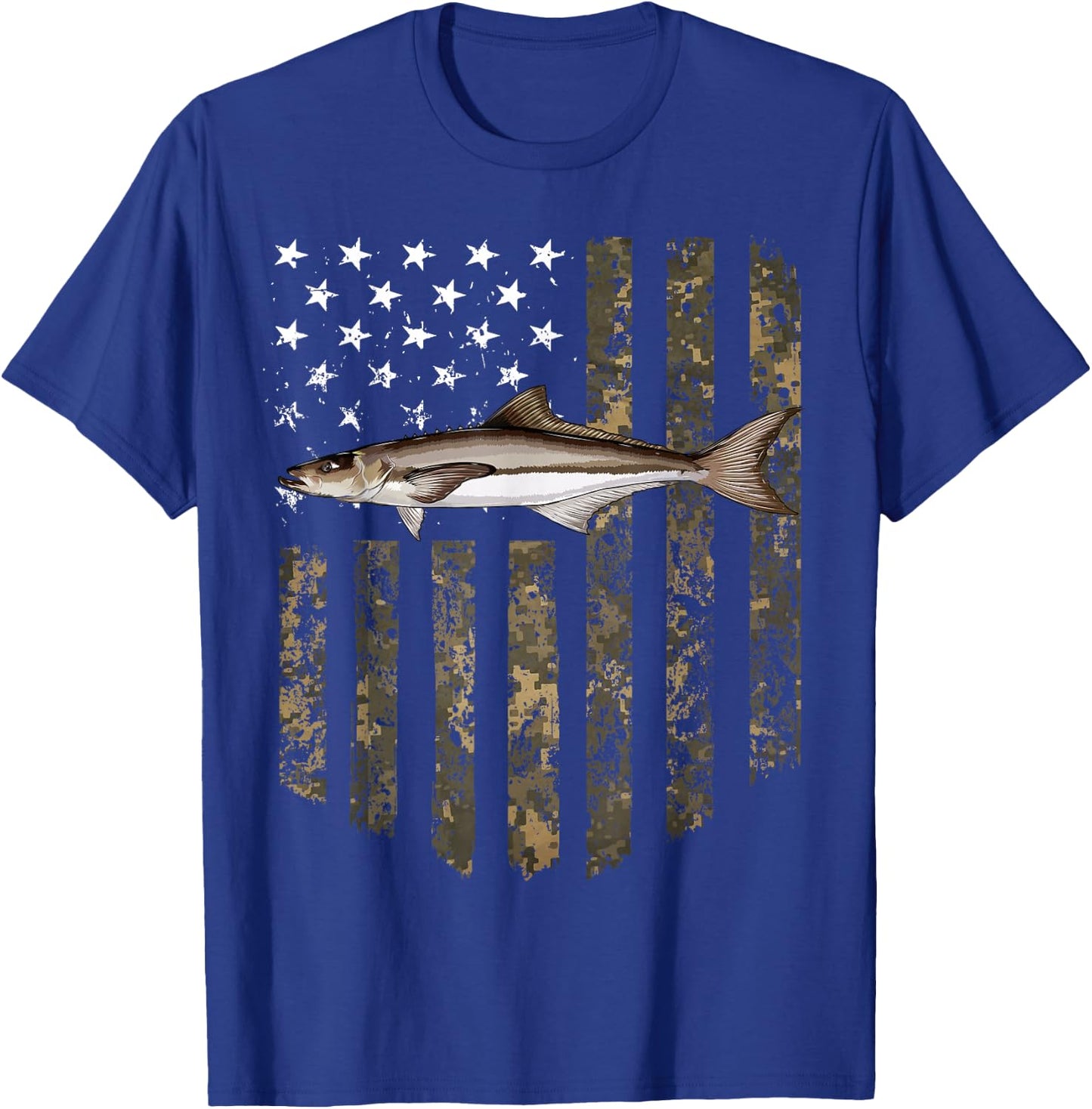 Camo American Flag Cobia Fishing 4th Of July T-Shirt - T-Shirt | Royal