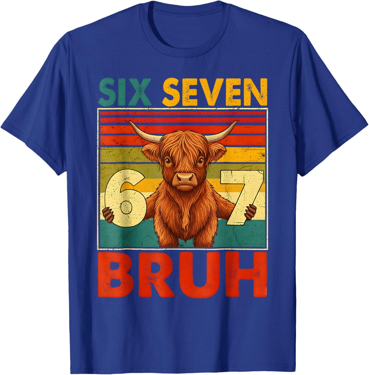 Retro 67 Meme Cow Funny Six Seven Bruh Cows for Kids Boys T-Shirt - T-Shirt | Royal