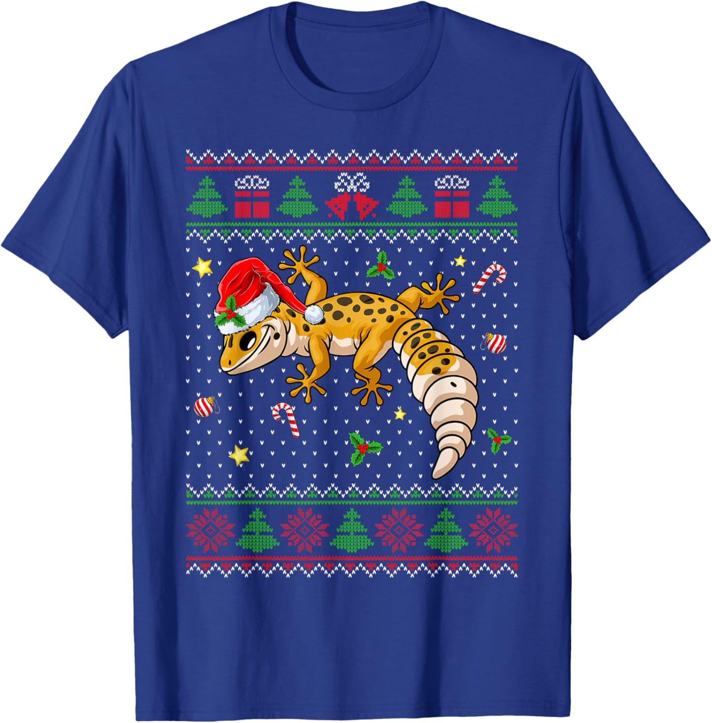Cute Leopard Gecko Santa Hat Ugly Christmas Sweater Xmas PJS T-Shirt - T-Shirt | Royal
