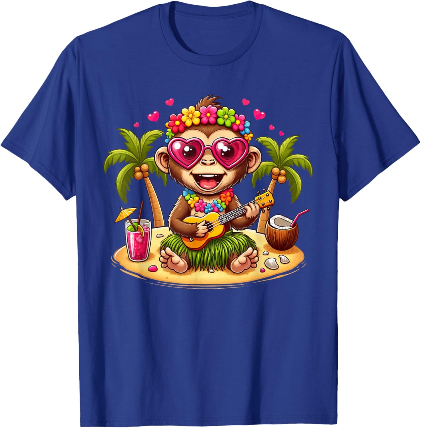 Funny Monkey Hawaiian Costume Kids Summer Vacation Monkey T-Shirt - T-Shirt | Royal
