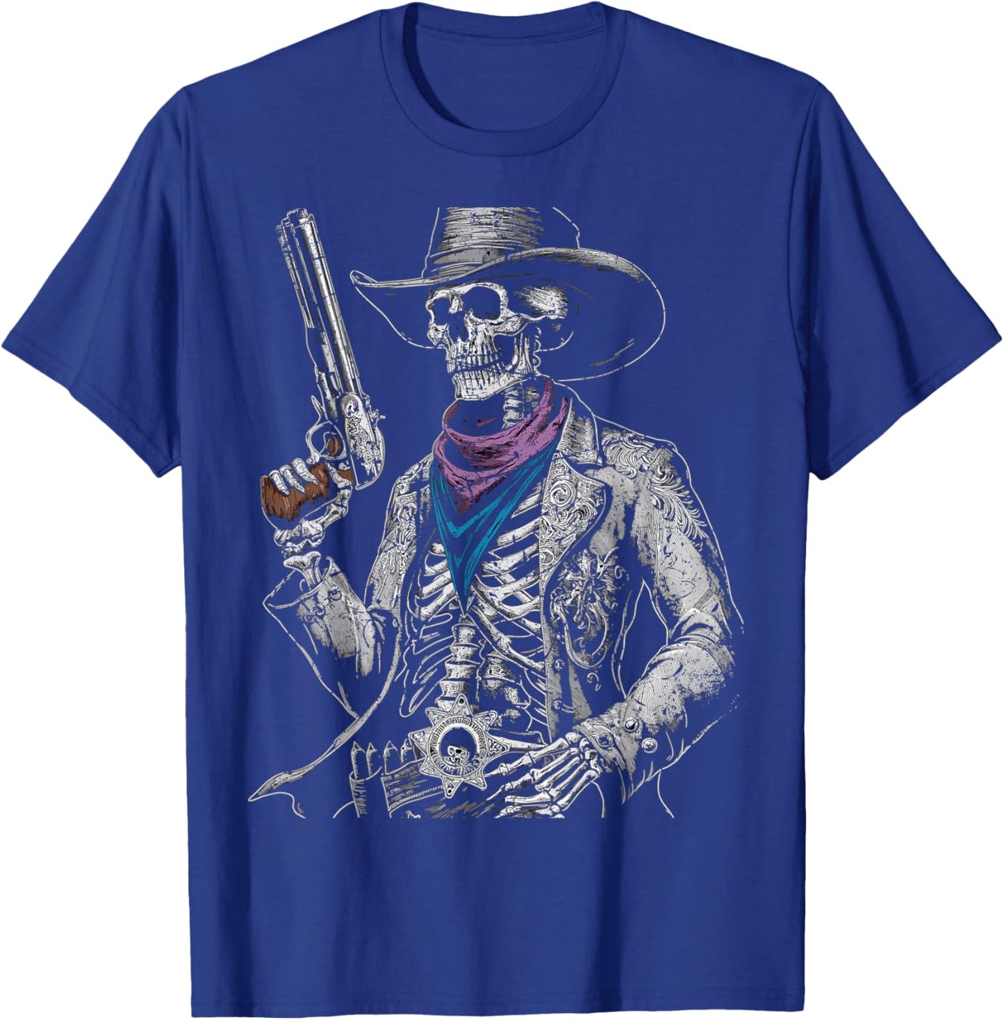 Outlaw Wild West Skeleton Cowboy Gunslinger T-Shirt - T-Shirt | Royal