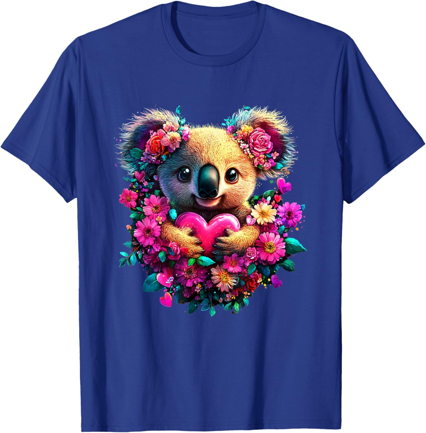 Koala Hearts and Flowers Graphic Valentines Day T-Shirt - T-Shirt | Royal