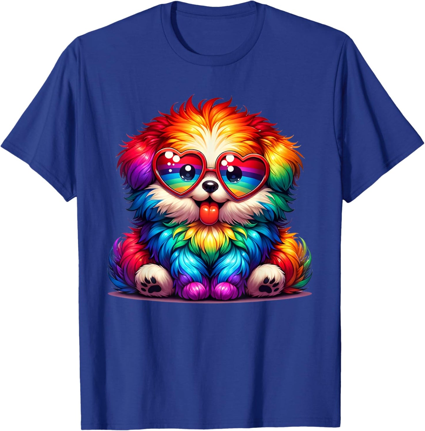 Rainbow Cute Dog Wearing Glasses Heart Puppy Love Dog Funny Men Women Kids T-Shirt - T-Shirt | Royal
