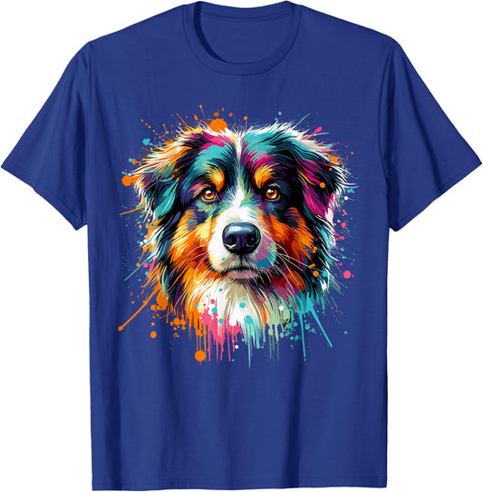 Aussie Splash Art Colorful Australian Shepherd T-Shirt - T-Shirt | Royal