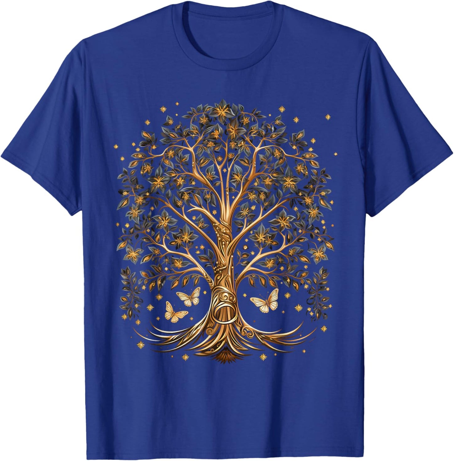 Fall Autumn falling leaves with Tree and Butterfly T-Shirt - T-Shirt | Royal