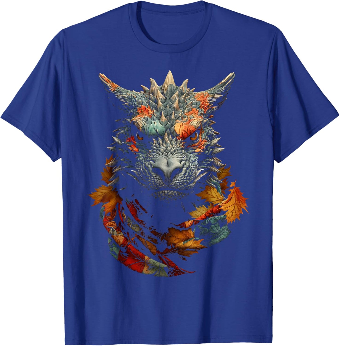 Dragon Autumn Leaves Animal Portrait Art Graphic Dragon T-Shirt - T-Shirt | Royal