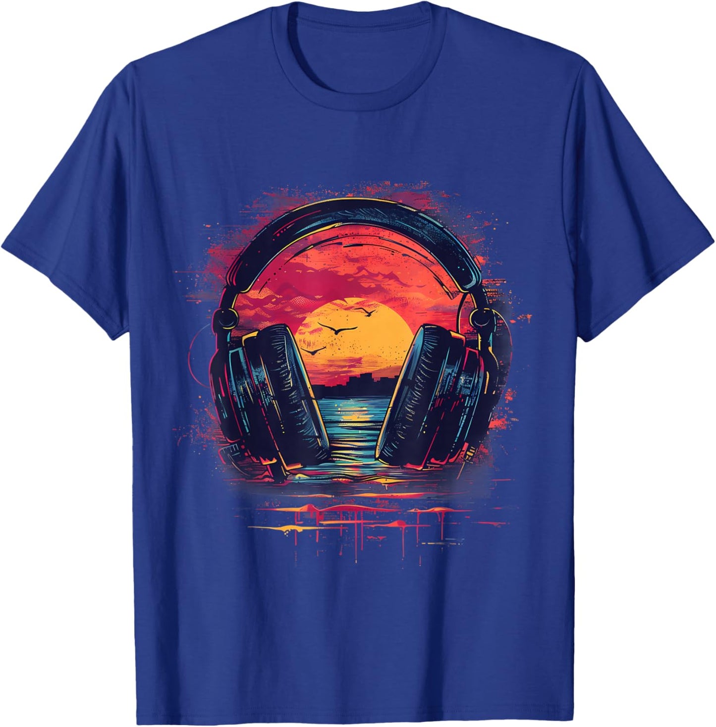 Headphones Music DJ Beatmaker House Music Sunset Artwork T-Shirt - T-Shirt | Royal