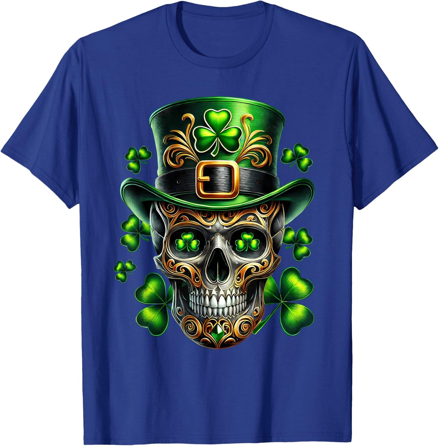 Men Irish Skull Shamrock Leprechaun Ireland St Patricks Day T-Shirt - T-Shirt | Royal