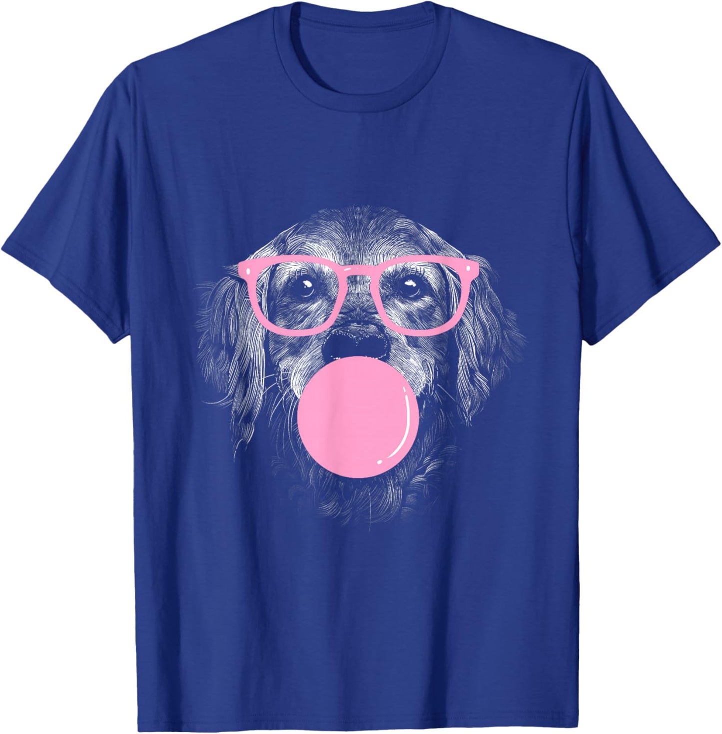 Dog Drawing - Realistic Dog with Glasses and Chewing Gum T-Shirt - T-Shirt | Royal
