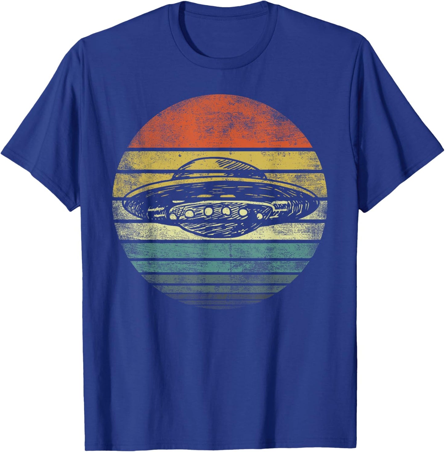 UFO Gifts Retro Sunset Funny Alien UFO Hunter Silhouette T-Shirt - T-Shirt | Royal