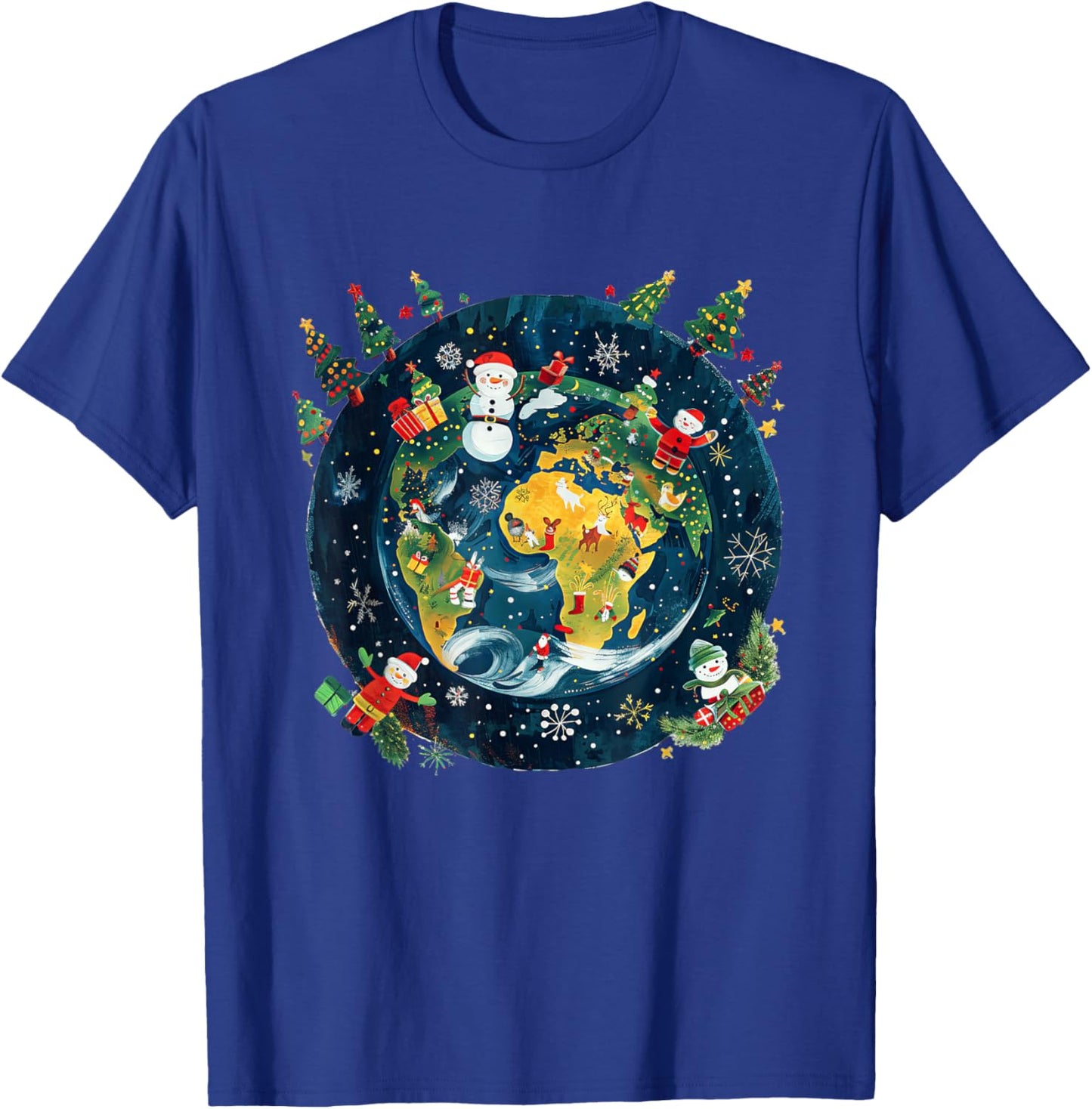 Global Xmas Celebration Apparel -Adults Christmas , Black, Small, Short Sleeve, Modern, Winter, Christmas Around the World Festive Winter Earth Design T-Shirt - T-Shirt | Royal