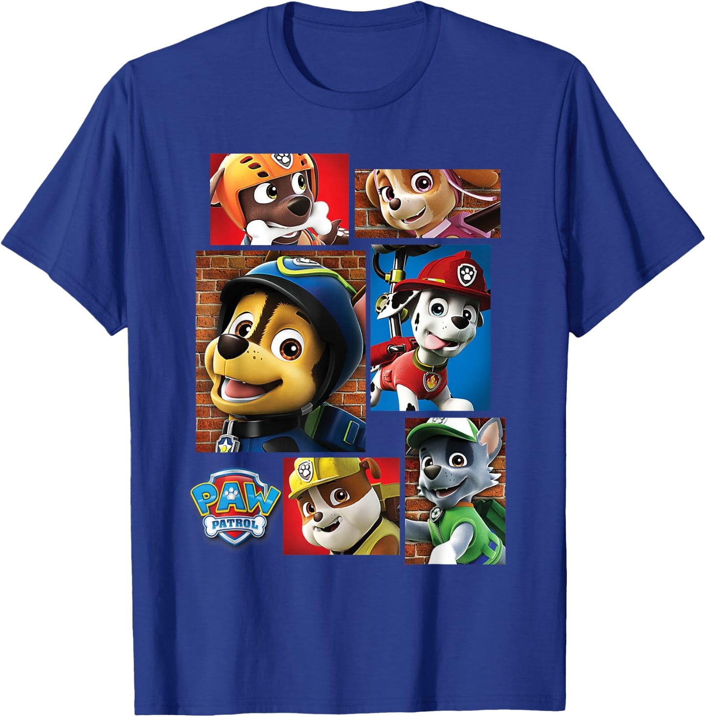 Paw Patrol Rescue Dogs In Squares T-Shirt - T-Shirt | Royal