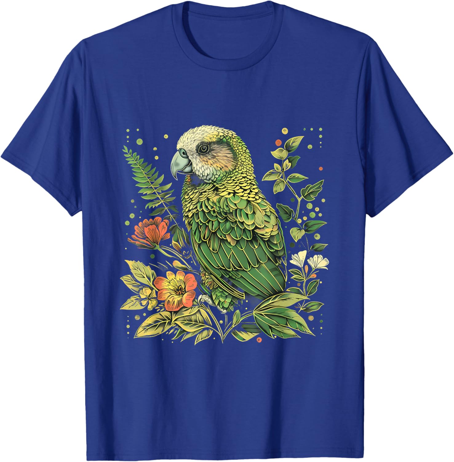 Tropical Jungle Animal Art Kakapo Bird Floral Artwork Kakapo Parrot Animal Lovers -Adults Black Small Classic Fit Short Sleeve T-Shirt - T-Shirt | Royal