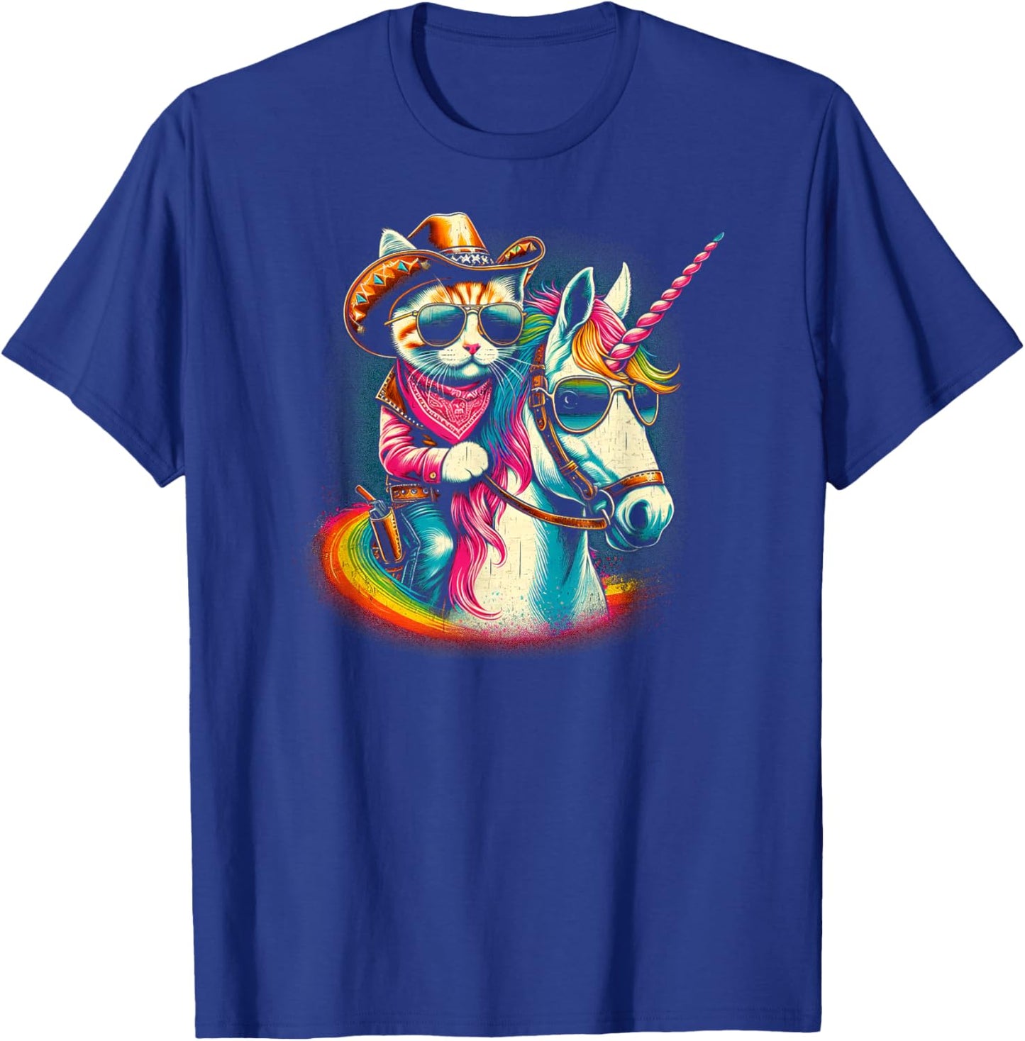 Whimsical Wear Cowboy Cat Riding Unicorn Fun T-Shirt - T-Shirt | Royal