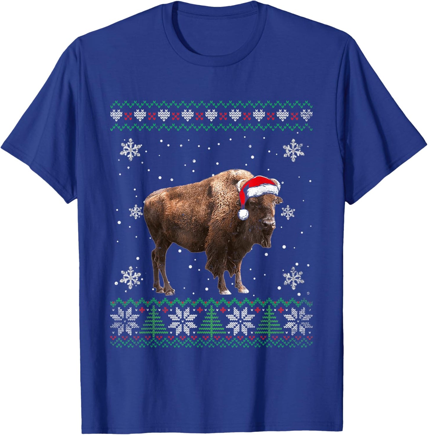 Santa Bison Ugly Sweater Animals Christmas Pajama T-Shirt - T-Shirt | Royal