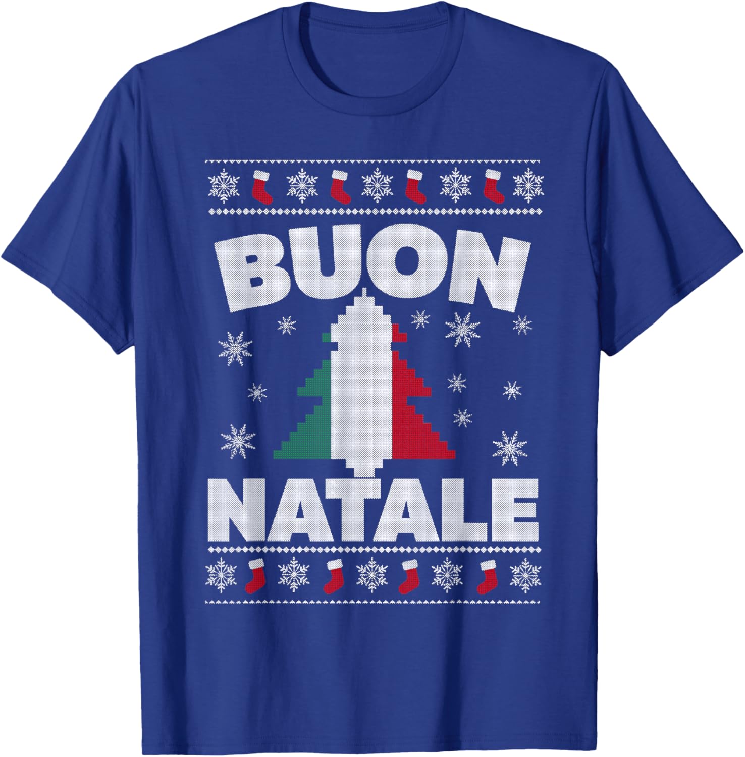 Buon Natale Merry Christmas Tree Italian Ugly Xmas Sweater T-Shirt - T-Shirt | Royal