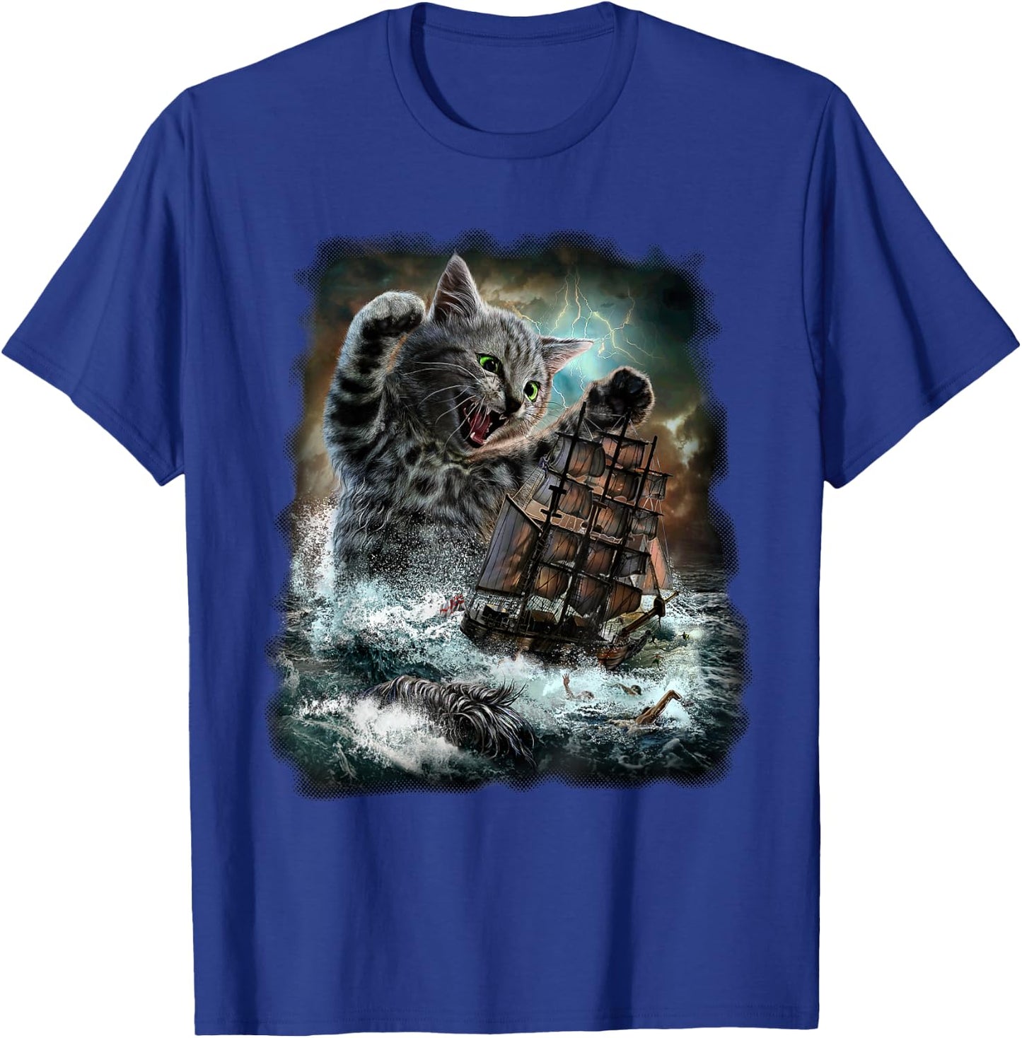 Monster Tabby Cat Ambush Battle Ship T-Shirt - T-Shirt | Royal