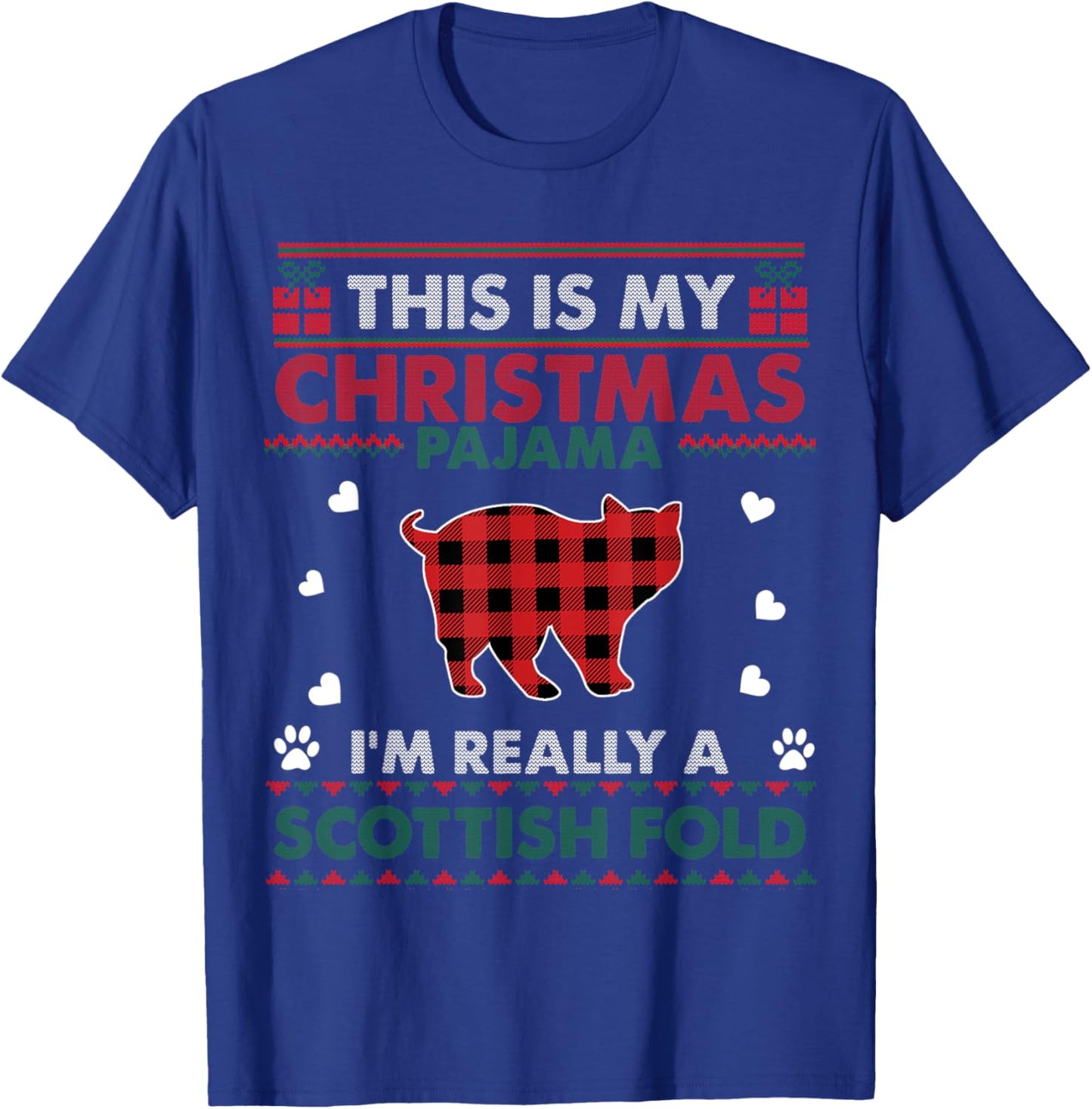 Scottish Fold Cat Lover Xmas Gifts Ugly Christmas Sweater Men Women Kids T-Shirt - T-Shirt | Royal