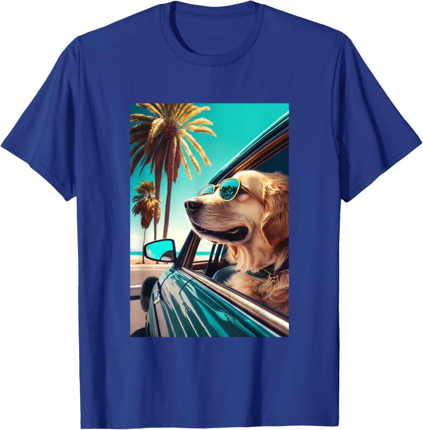 Golden Retriever Sunglasses Beach Palm Trees Summer Dog T-Shirt - T-Shirt | Royal