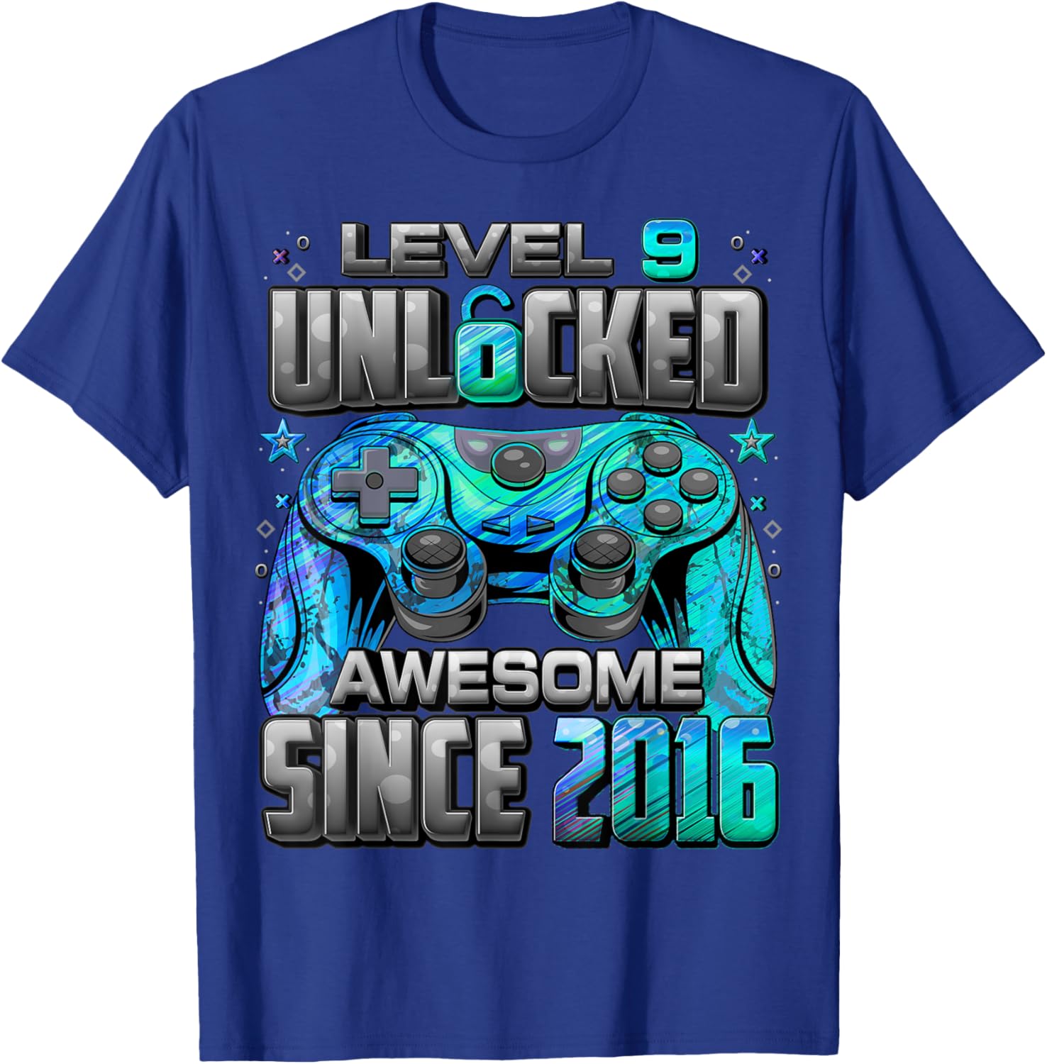 Level 9 Unlocked Awesome Since 2016 9th Birthday Gaming T-Shirt - T-Shirt | Royal
