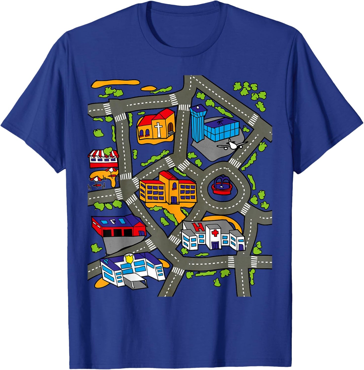 Car Play Mat Race Track Road Map Rug Design Illustration T-Shirt - T-Shirt | Royal