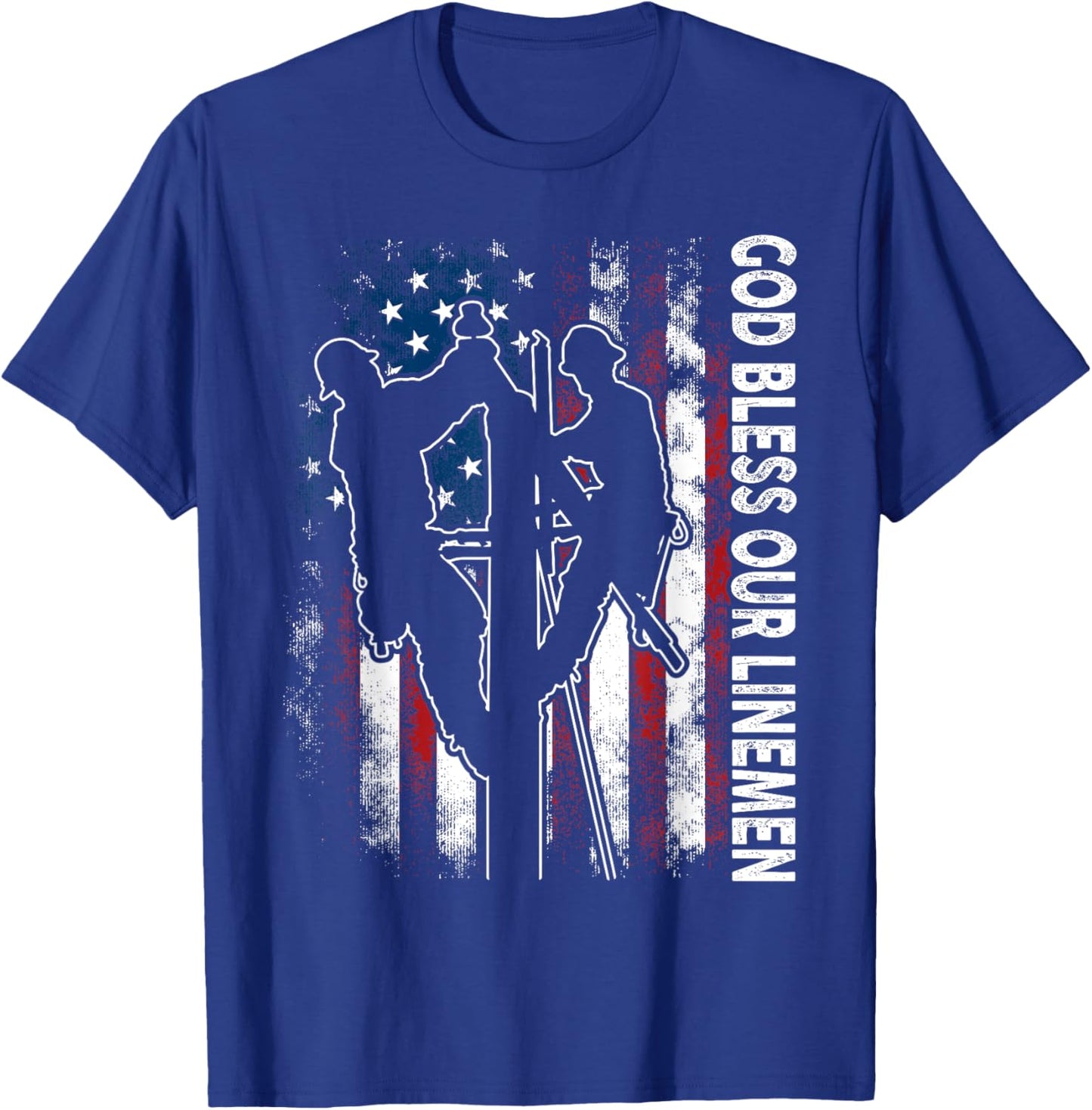 God Bless Our Linemen Cool American Lineman Flag T-Shirt - T-Shirt | Royal