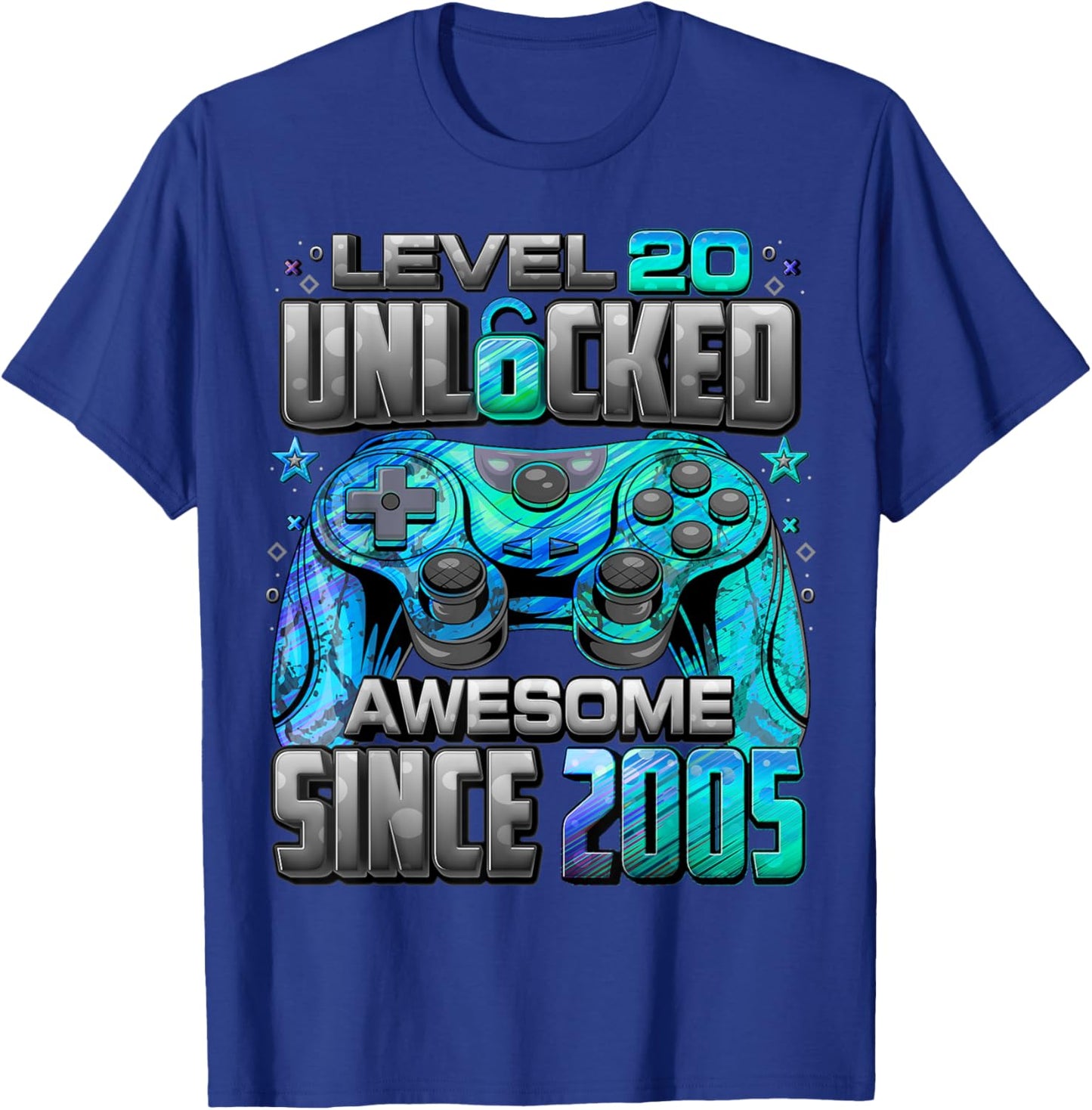 Level 20 Unlocked Awesome Since 2005 20th Birthday Gaming T-Shirt - T-Shirt | Royal
