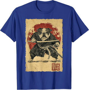 Funny Vintage Japanese Art Bulldog Ninja Samurai Warrior Men Women Girls Kids T-Shirt - T-Shirt | Royal