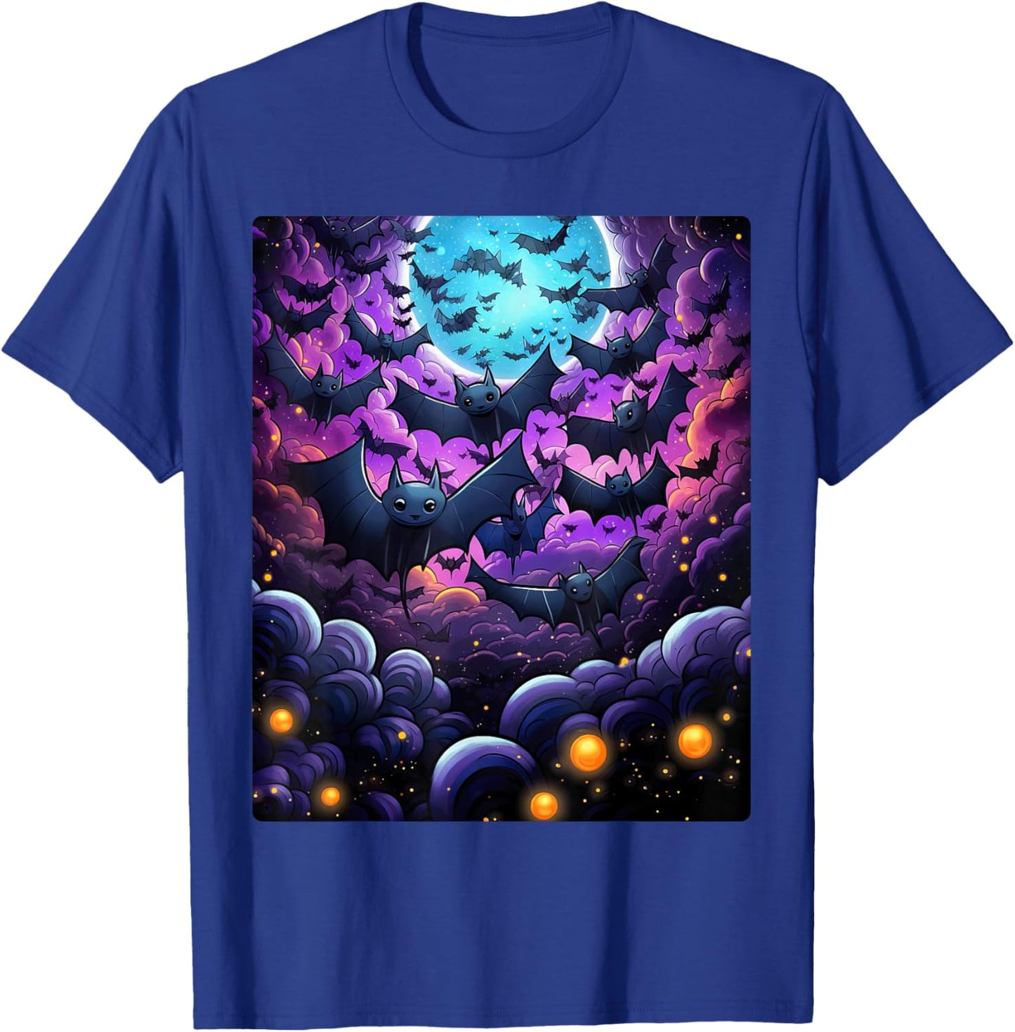 Gothic Bat Spooky Bats Pattern Moon Night T-Shirt - T-Shirt | Royal