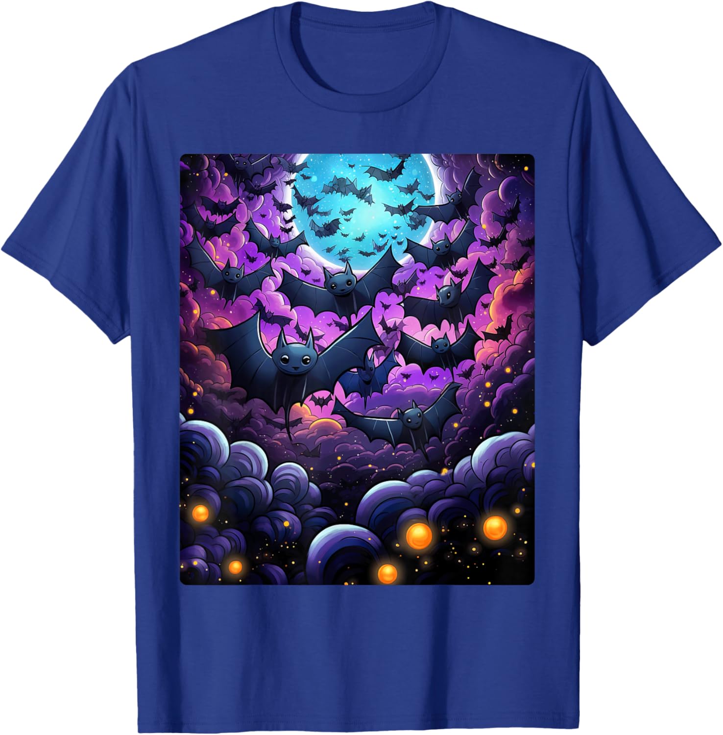 Gothic Bat Spooky Bats Pattern Moon Night T-Shirt - T-Shirt | Royal