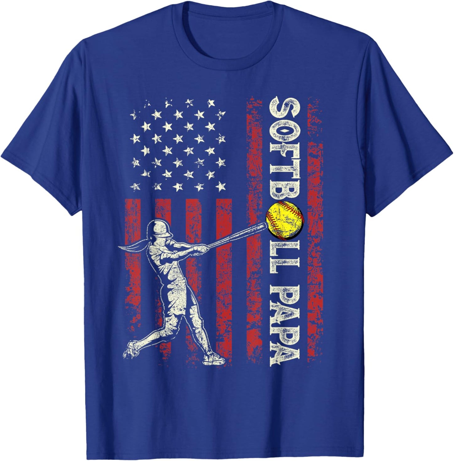 Softball Papa US Flag Gifts Dad Men Patriotic Father's Day T-Shirt - T-Shirt | Royal